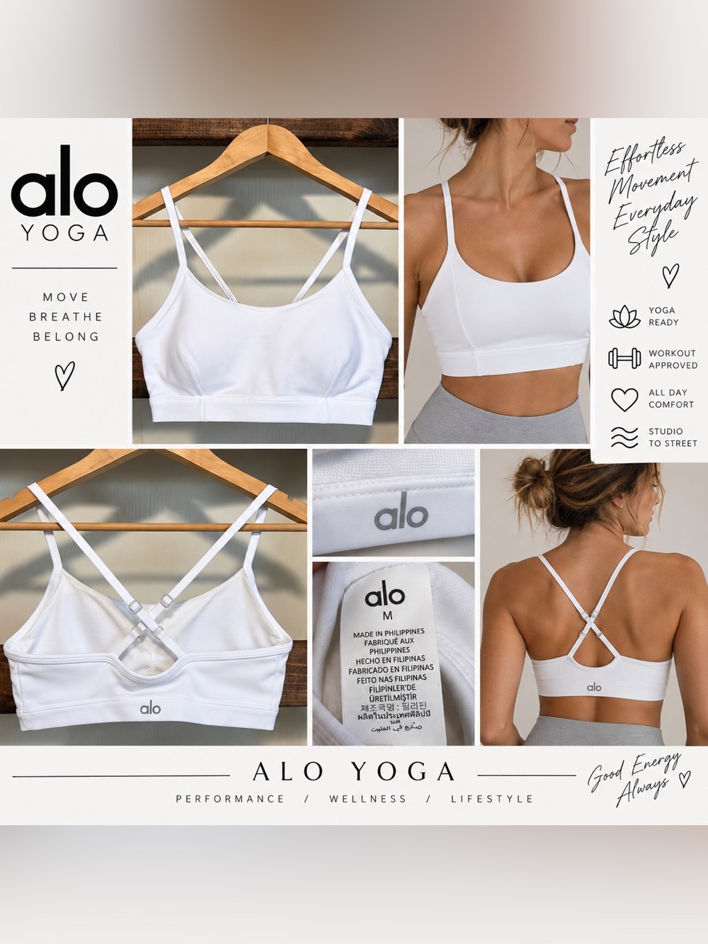 ALO Yoga White Cross Back Sports Bra Size M